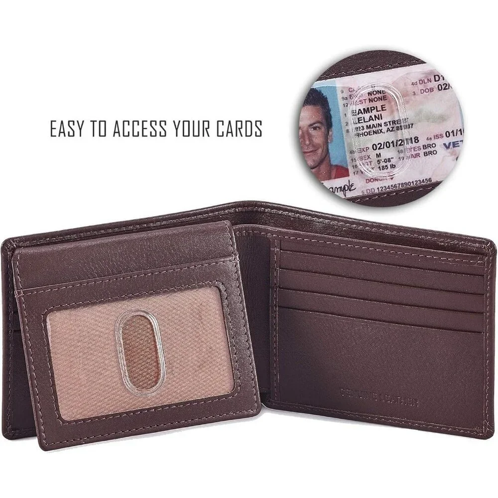 Men's Unique Metal Real Slim Chocolate Genuine Vintage Leather Stylish Wallet